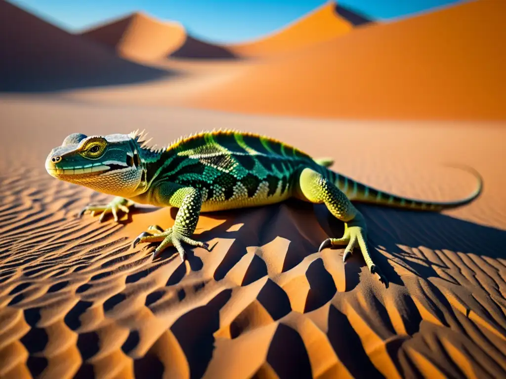 Imagen impactante de un reptil en su hábitat desértico, destacando la termorregulación en reptiles