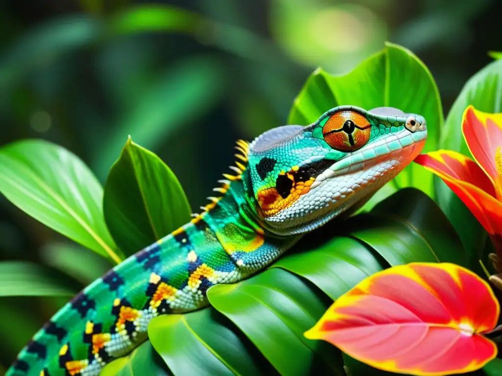 Una imagen impactante de reptiles diversos en su hábitat natural en la selva tropical, destacando la urgencia de protegerlos