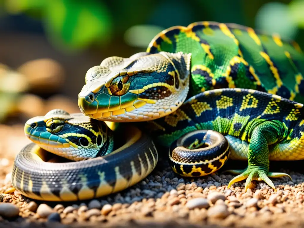 Imagen impactante de reptiles en su hábitat natural, resaltando su belleza y diversidad