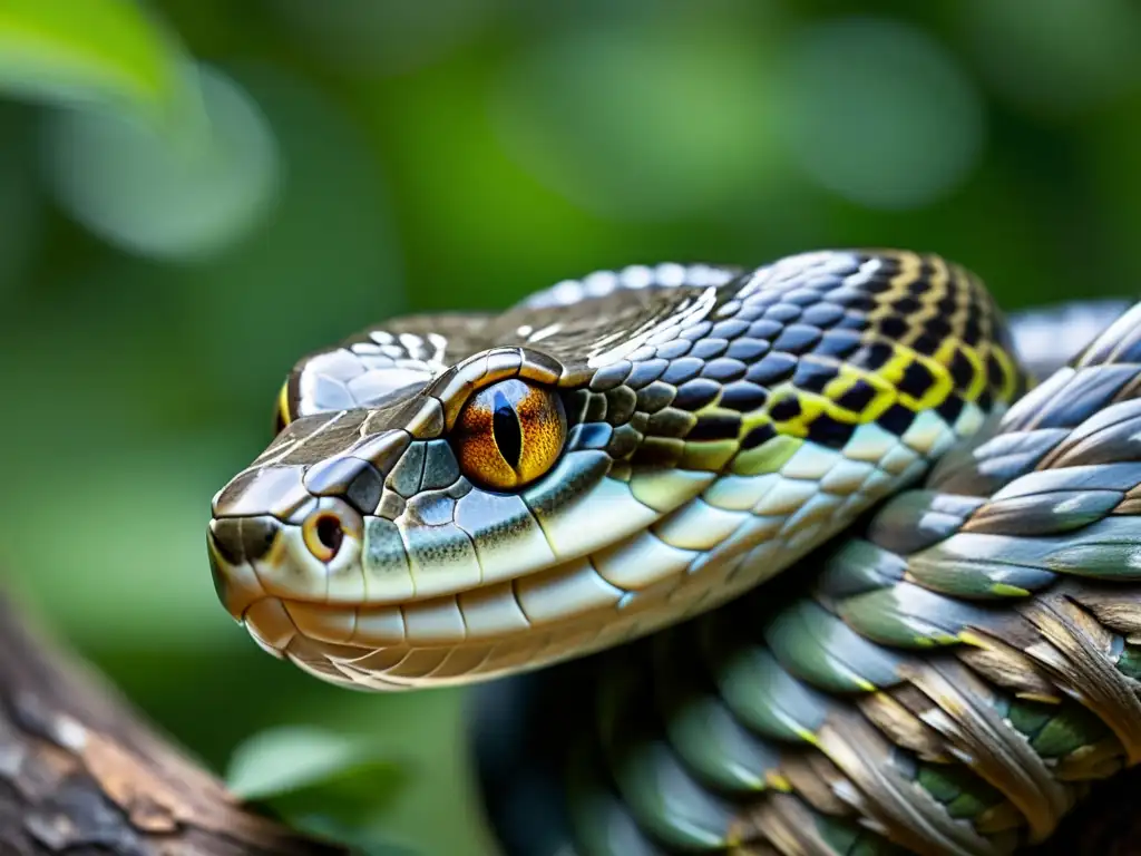 Imagen impactante de una serpiente en su hábitat natural, con sus escamas y patrones destacados