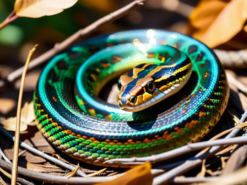 Imagen impactante de serpiente venenosa camuflada entre hojas secas