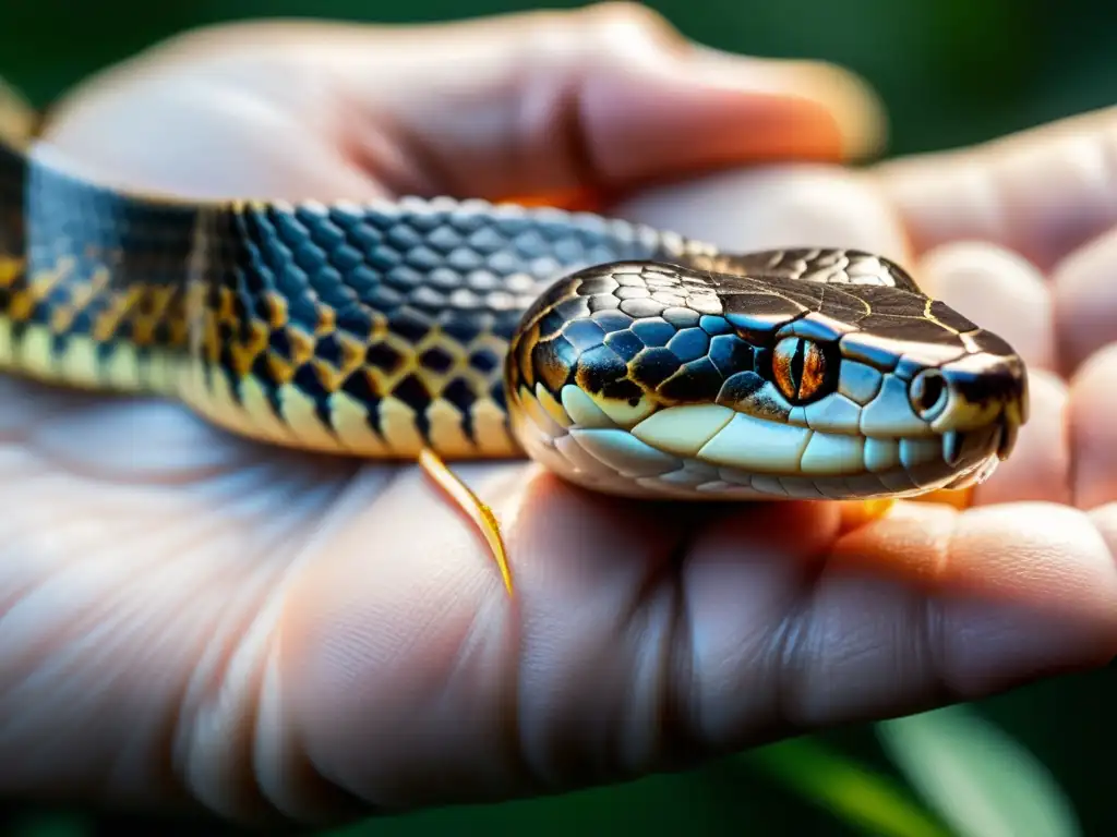 Imagen impactante de fangs de serpiente venenosa clavándose en mano humana, transmitiendo urgencia y peligro en estudio de ataques reptiles venenosos