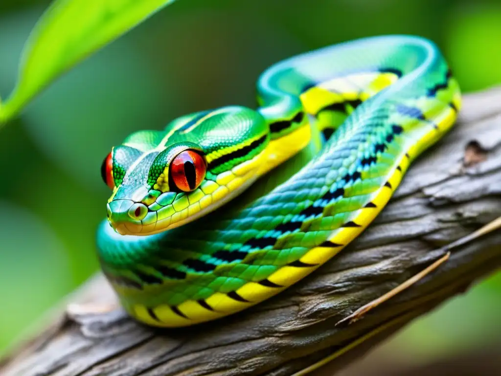 Imagen impactante de una serpiente verde en la selva, simbiosis en la evolución de reptiles