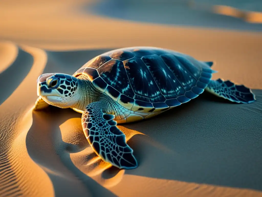 Imagen impactante de una tortuga de espalda plana anidando en la playa bajo la luz de la luna, destacando la belleza natural y la importancia para la biología y conservación de tortuga de espalda plana