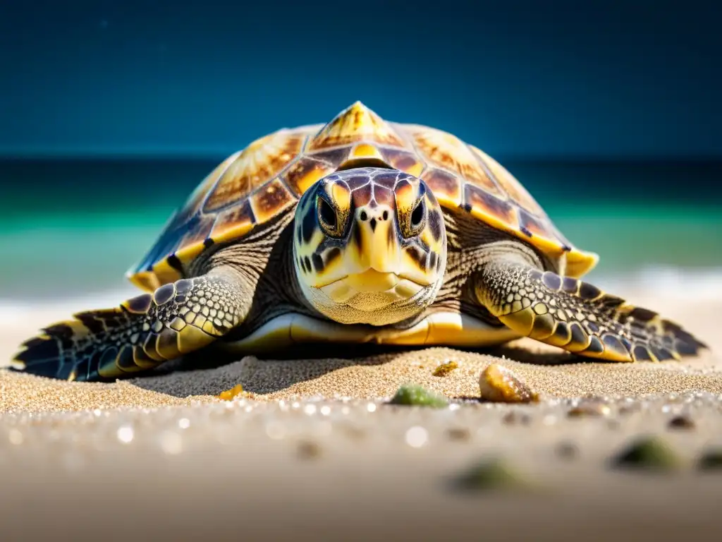 Imagen impactante de una tortuga boba anidando en la playa, iluminada por la luna