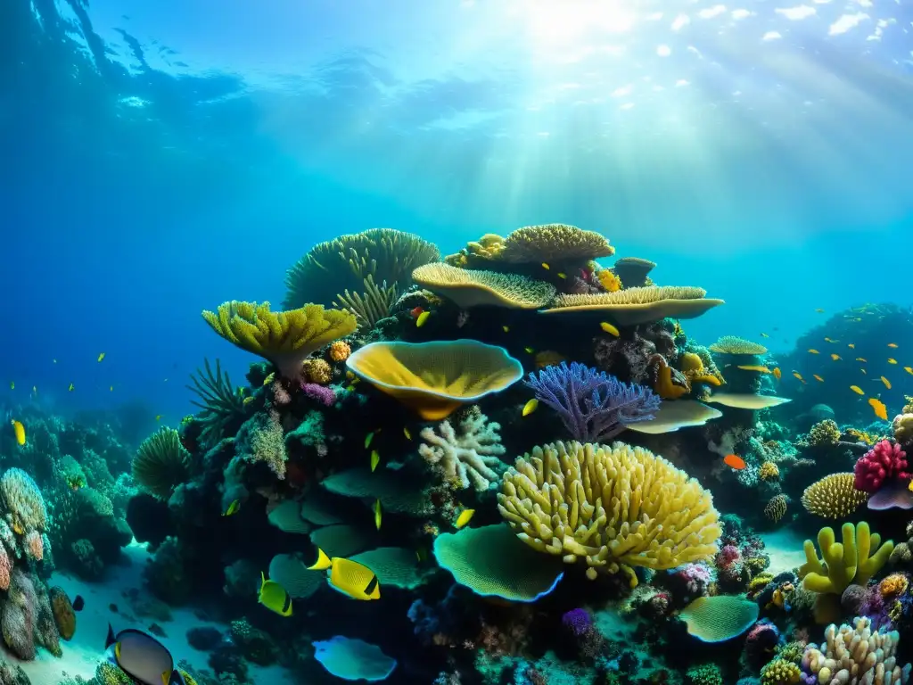 Imagen impactante de un vibrante arrecife de coral, hogar de reptiles marinos y vida marina colorida