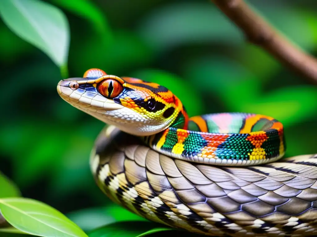 Imagen impresionante de la boa de Jamaica en su hábitat natural, destaca sus patrones de escamas y coloración vibrante