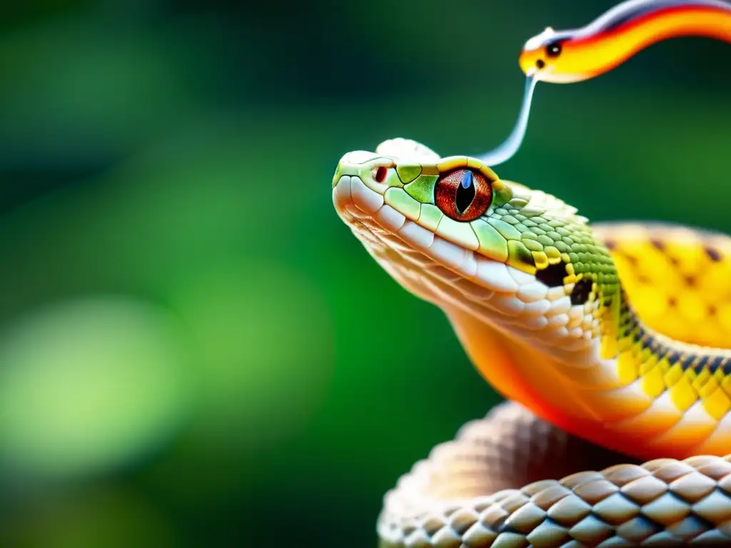 La imagen muestra la lengua de una serpiente capturando partículas de olor en el aire, destacando el sistema olfativo avanzado de los reptiles