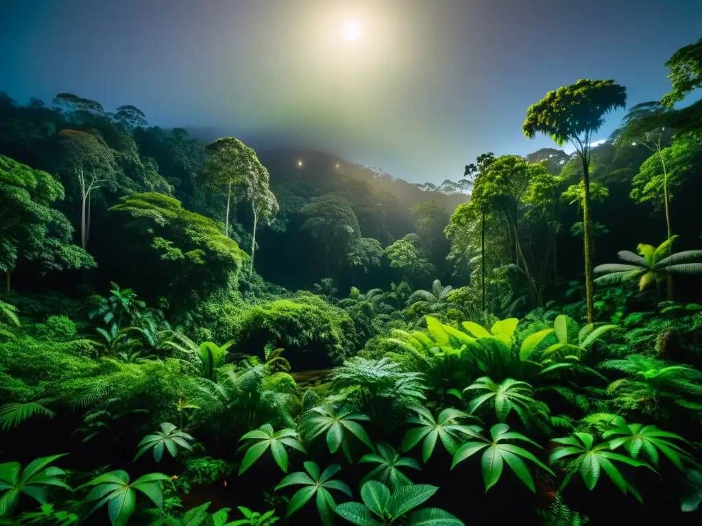 Imagen nocturna de la selva exuberante con cámaras térmicas captando el comportamiento nocturno de anfibios