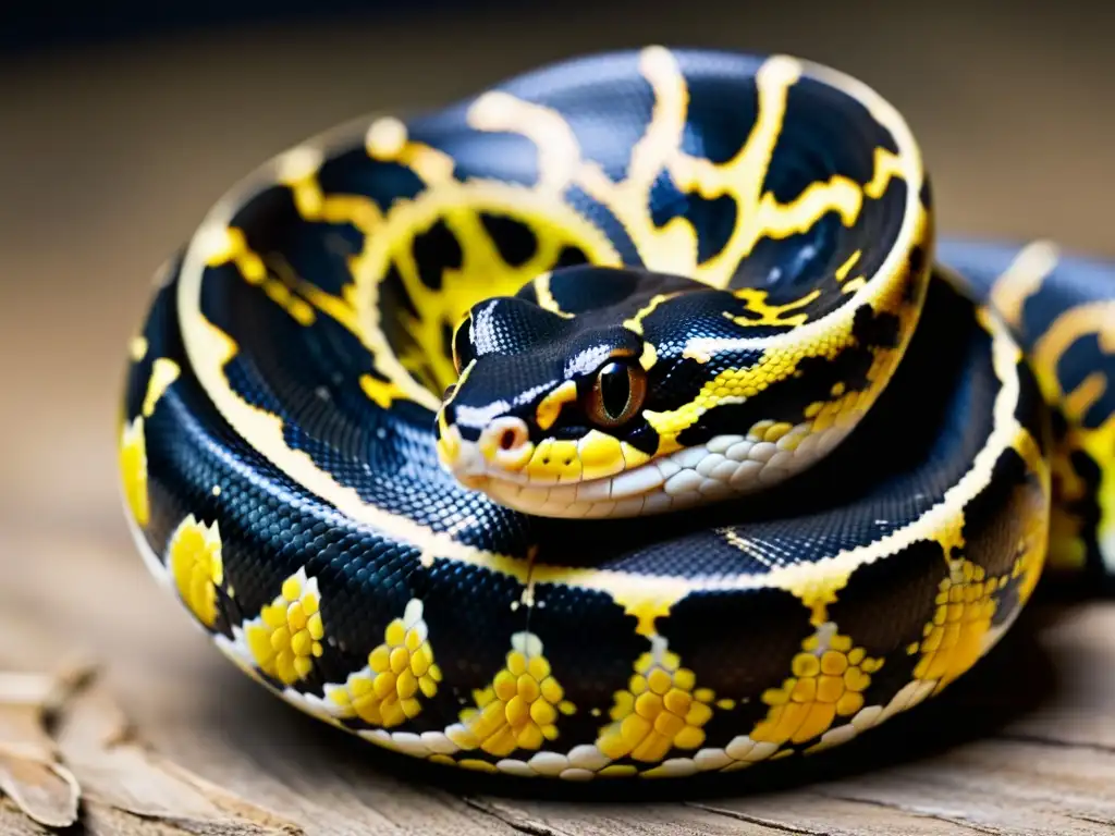 Imagen de una pitón bola con una anormalidad en sus escamas, mostrando una enfermedad hereditaria en reptiles