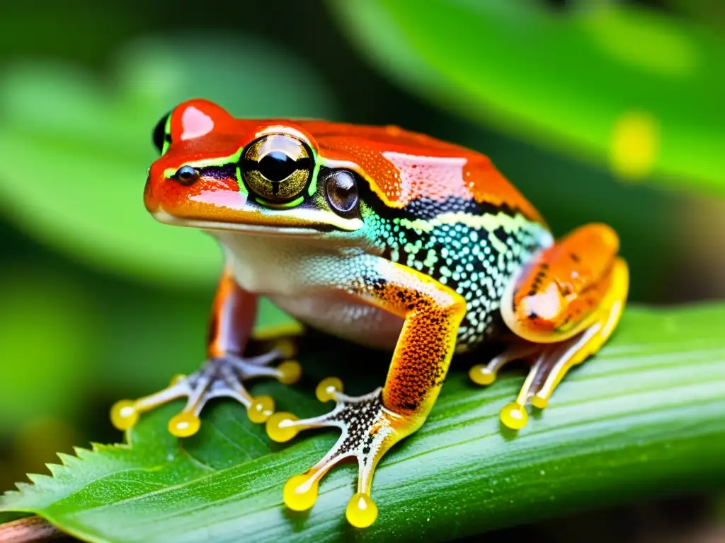 Imagen de una rana arbórea colorida en la selva, destacando la importancia del sonido en anfibios