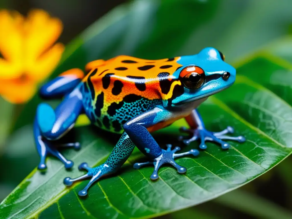 Imagen de dos ranas venenosas en la selva amazónica, comunicación reproductiva anfibios en ritual de apareamiento