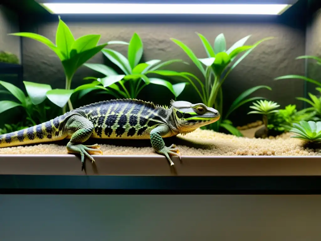 Imagen de hábitat reptil en zoológico, priorizando bienestar físico y emocional