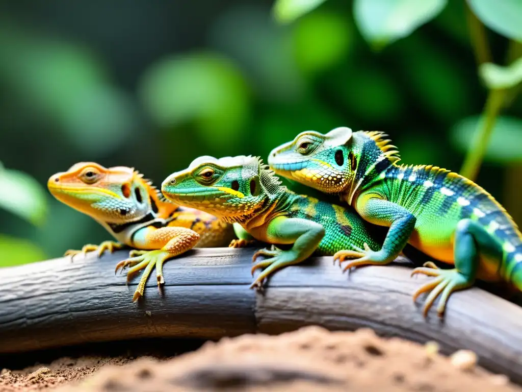 Imagen de reptiles en su hábitat natural, mostrando su compleja estructura social y prevención del canibalismo entre reptiles sociales