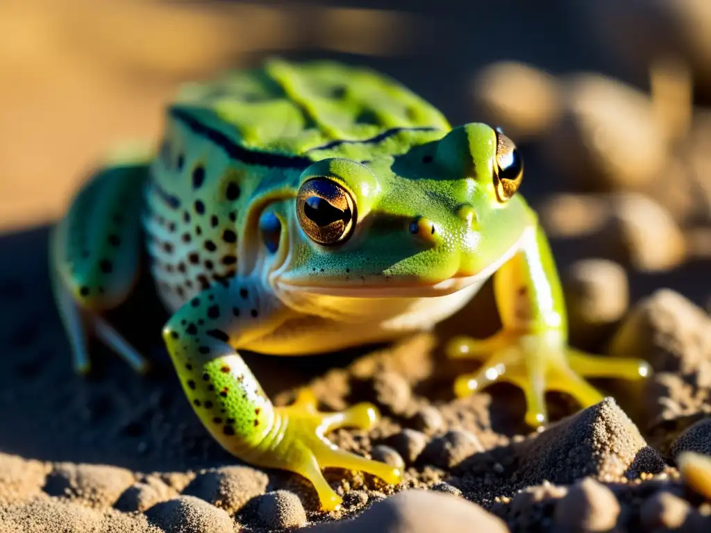 Imagen de un sapo espueludo en desierto árido, mostrando estrategias de sobrevivencia anfibios en ambientes áridos