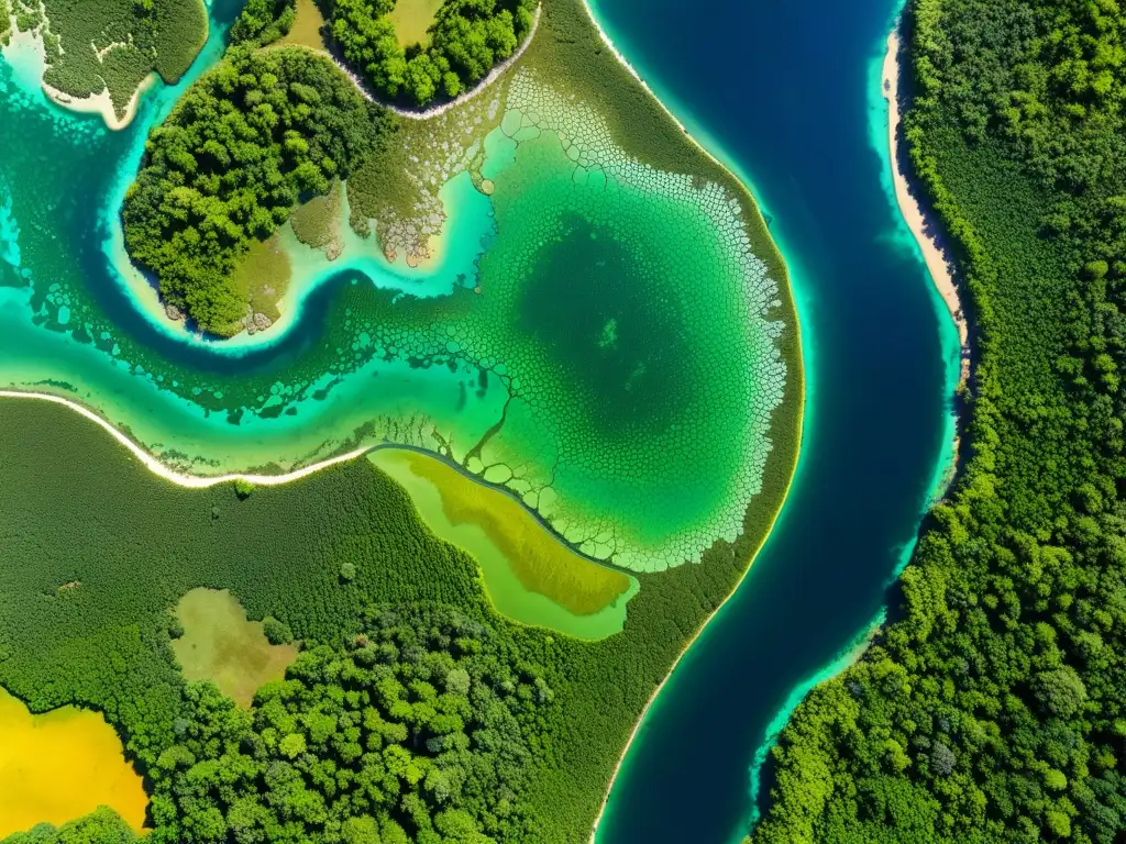 Imagen satelital de alta resolución muestra hábitat diverso con ríos, bosques y reptiles basking bajo el sol