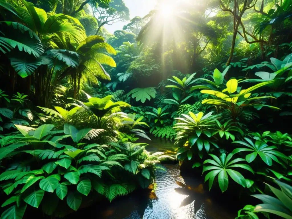 Imagen de selva tropical exuberante, con vida salvaje y diversa