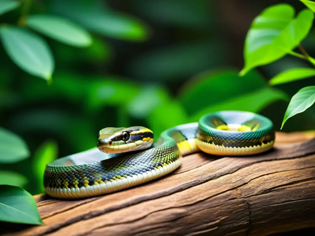 Imagen de una serpiente camuflada en su hábitat natural, mostrando su comportamiento reptil y adaptación al ecosistema