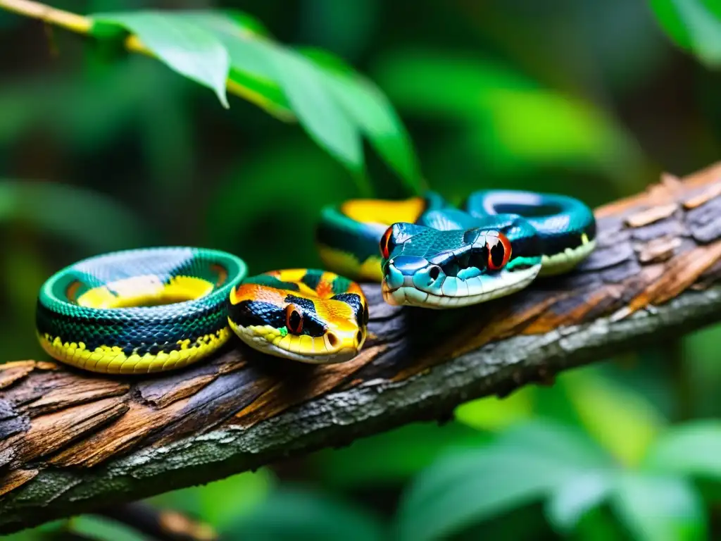 Imagen de serpientes venenosas en la selva, destacando su belleza y la necesidad de conservación de la biodiversidad