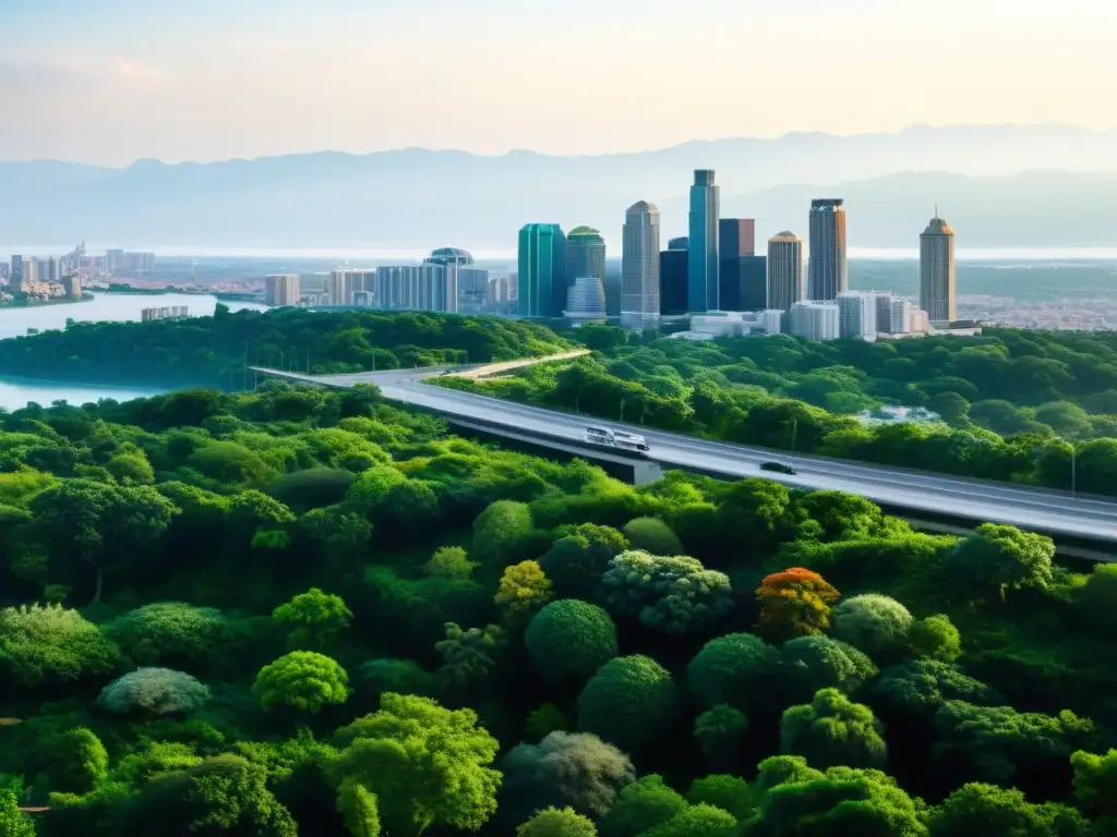 Imagen de la vibrante ciudad con vegetación exuberante, representando la armonía entre conservación y áreas urbanas