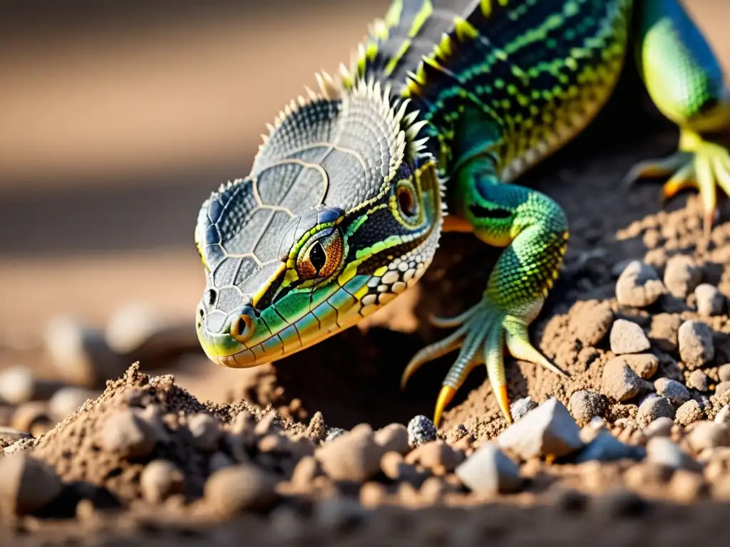 Una impactante imagen de una hembra reptil construyendo cuidadosamente un nido