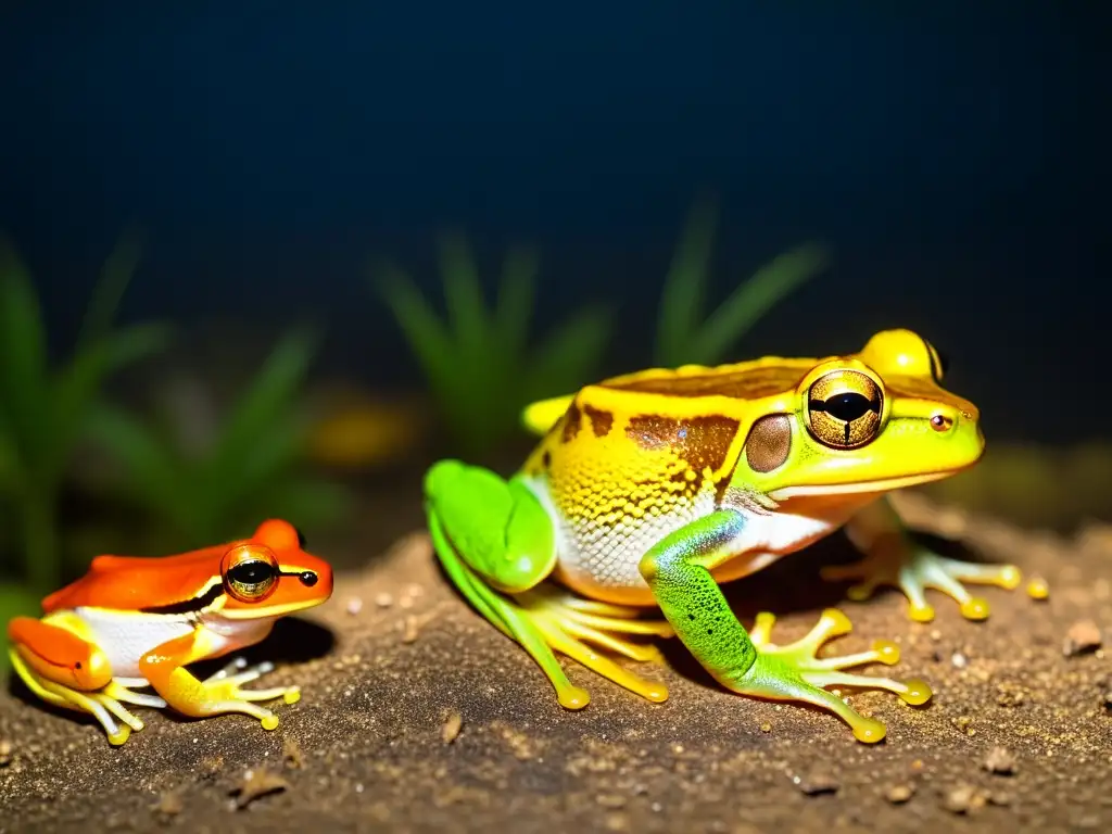 Una impactante imagen nocturna de anfibios capturada por cámaras térmicas, mostrando su comportamiento nocturno en detalle