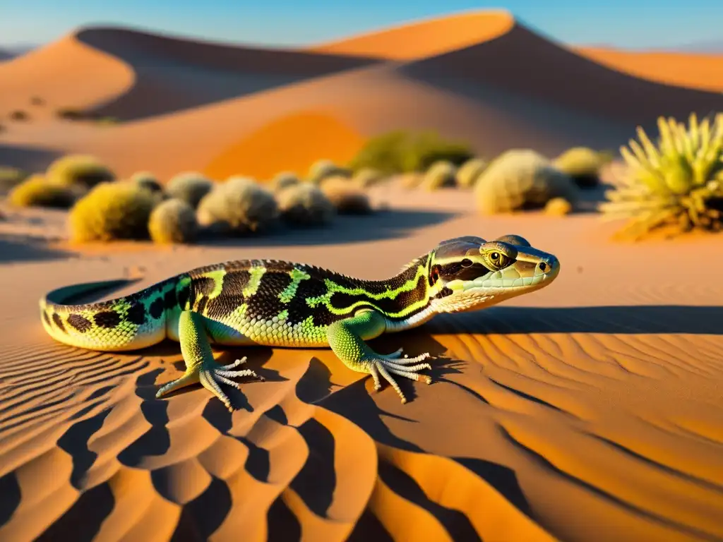 Una impactante migración anual de reptiles a través de un vibrante y soleado paisaje desértico, resaltando la importancia ecológica de su viaje