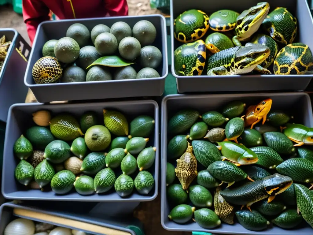 Impacto del comercio internacional de reptiles bajo regulaciones CITES: jaulas pequeñas y reptiles estresados en un mercado de Asia