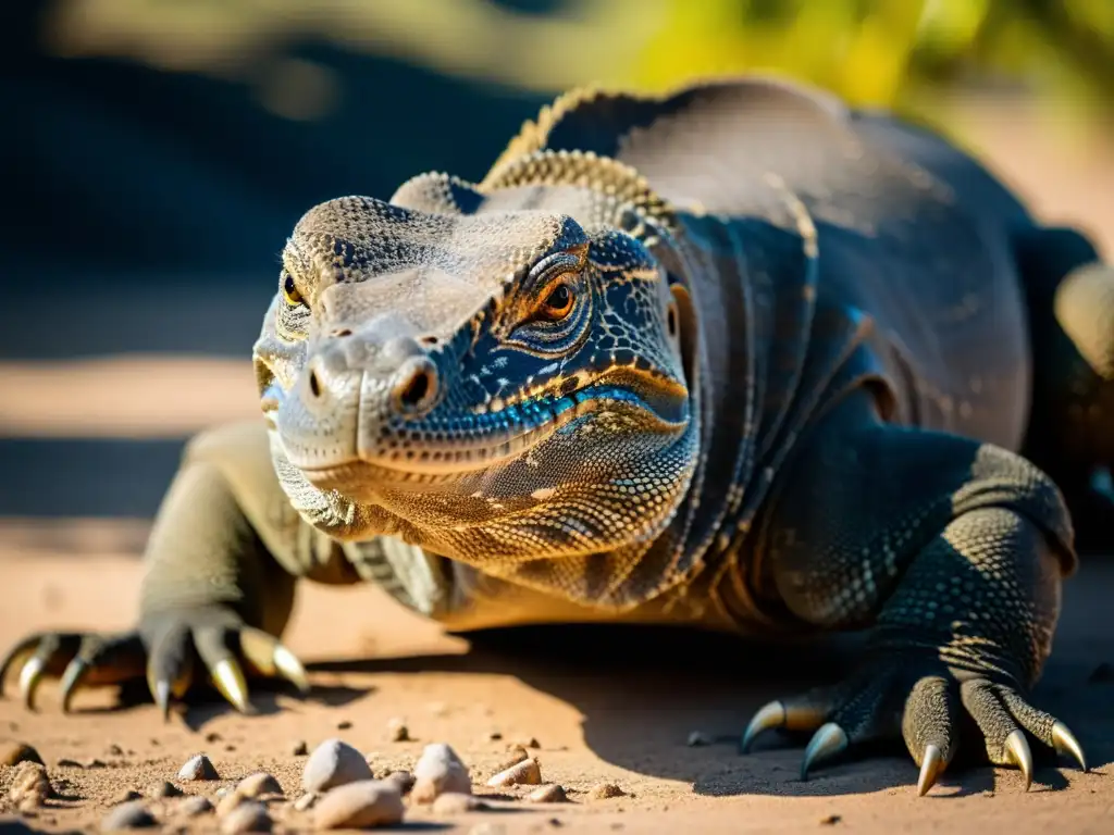 Un imponente dragón de Komodo en su hábitat natural, desmontando falsas creencias reptiles con su majestuosa presencia y detalle