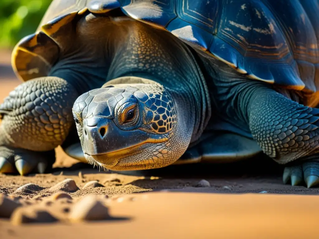 La imponente piel texturizada de una gigantesca tortuga de Galápagos, con sus patrones intrincados y variaciones de color