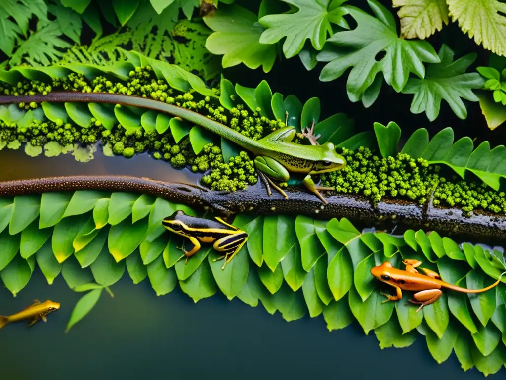 Migración impresionante de anfibios en paisaje exuberante, capturando la belleza y diversidad de las especies en su viaje estacional