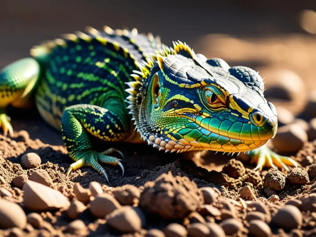 Una impresionante imagen detallada de una hembra de reptil excavando cuidadosamente un nido en el suelo, mostrando sus técnicas secretas de nidificación