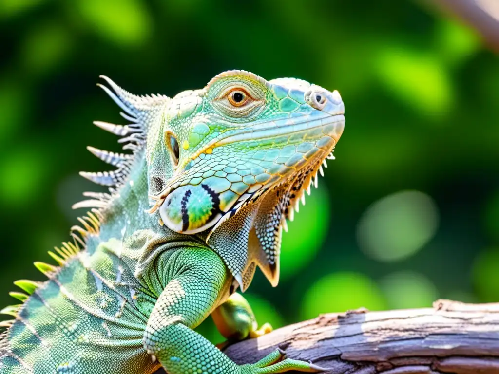 Una impresionante imagen detallada de una iguana verde en su hábitat natural