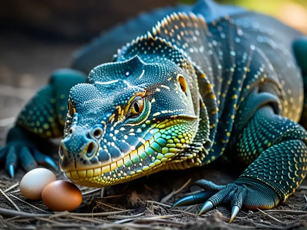 Una impresionante imagen de una hembra dragón de Komodo incubando huevos sin un macho, ilustrando la reproducción asexual en reptiles