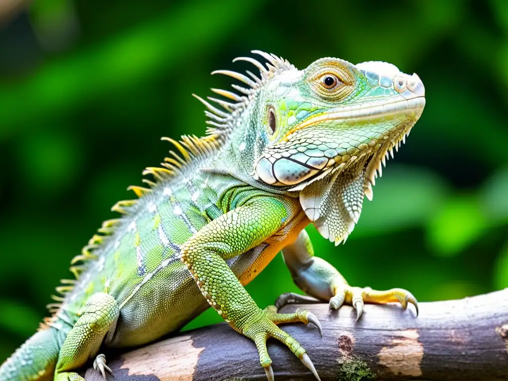 Una impresionante imagen de una iguana verde vibrante en la selva tropical