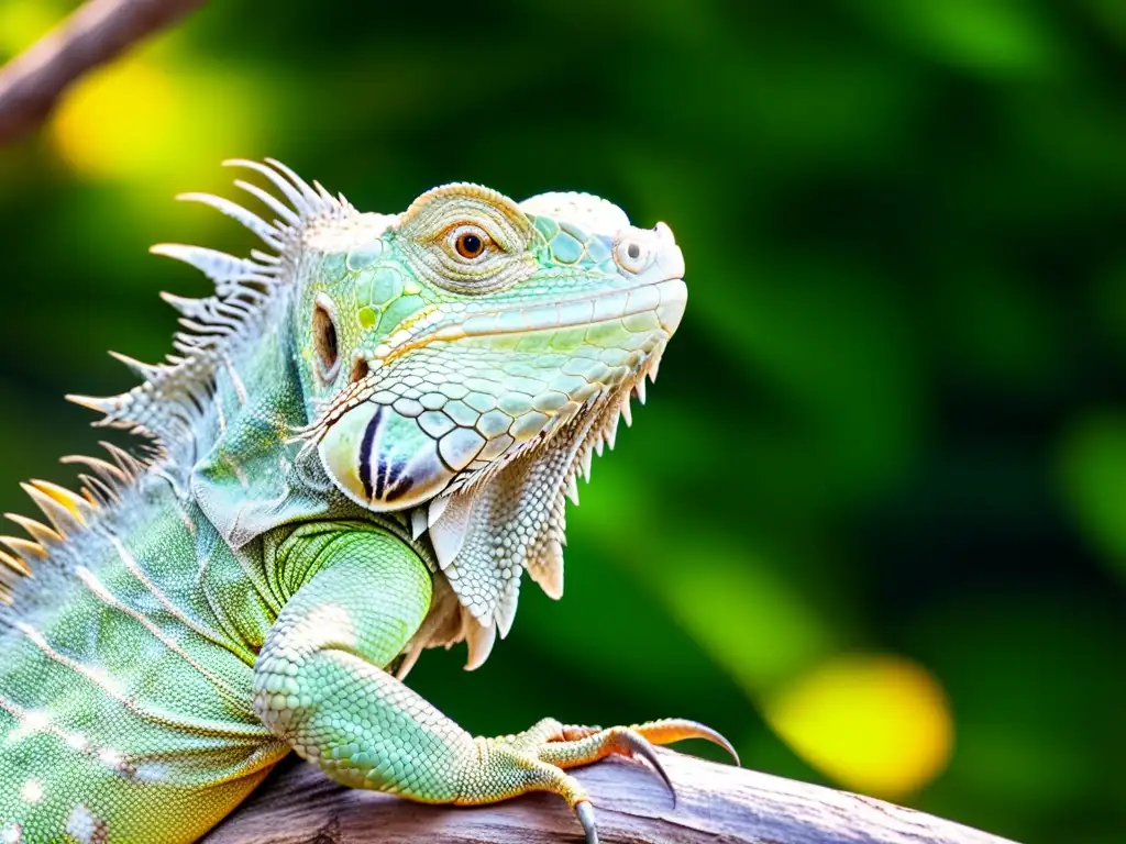 Una impresionante imagen de una iguana verde en su hábitat natural, revelando su belleza y complejidad