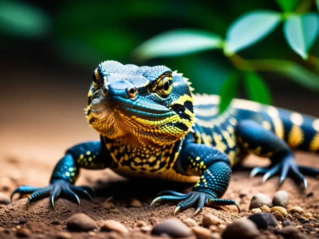 Un impresionante lagarto venenoso en su hábitat natural, destacando su belleza peligrosa