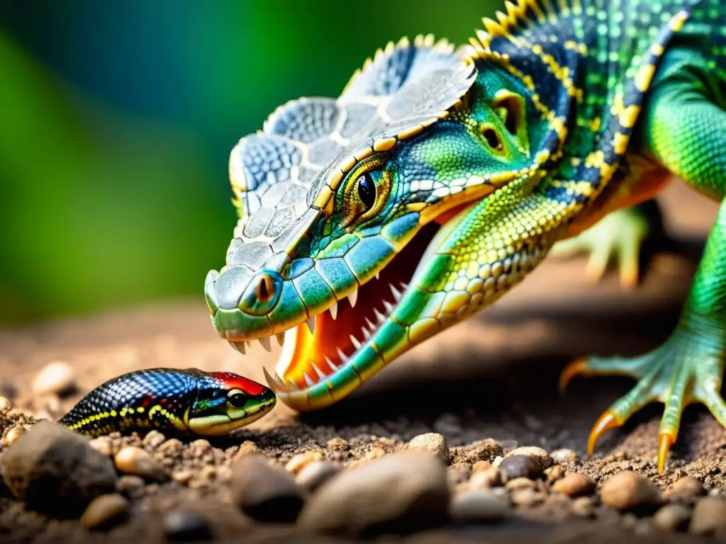 Un impresionante reptil cazando presa en su hábitat natural