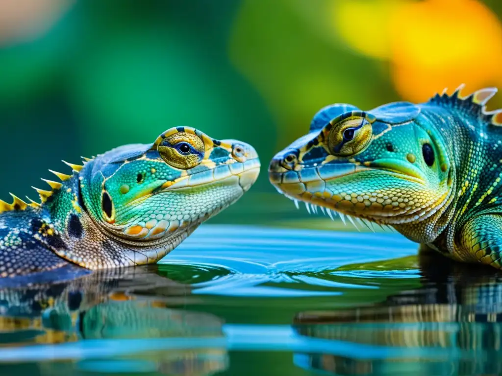 Impresionante ritual de apareamiento de reptiles acuáticos, con detalles de escamas y colores