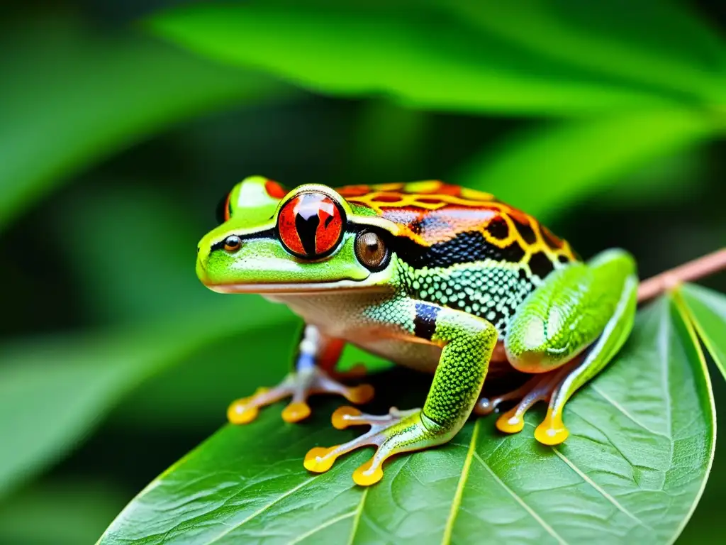 Increíble imagen en alta definición de una rana arbórea verde en la selva