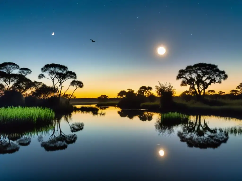 Influencia de los ciclos lunares en hábitats de reptiles bajo la luz de la luna en un tranquilo humedal nocturno