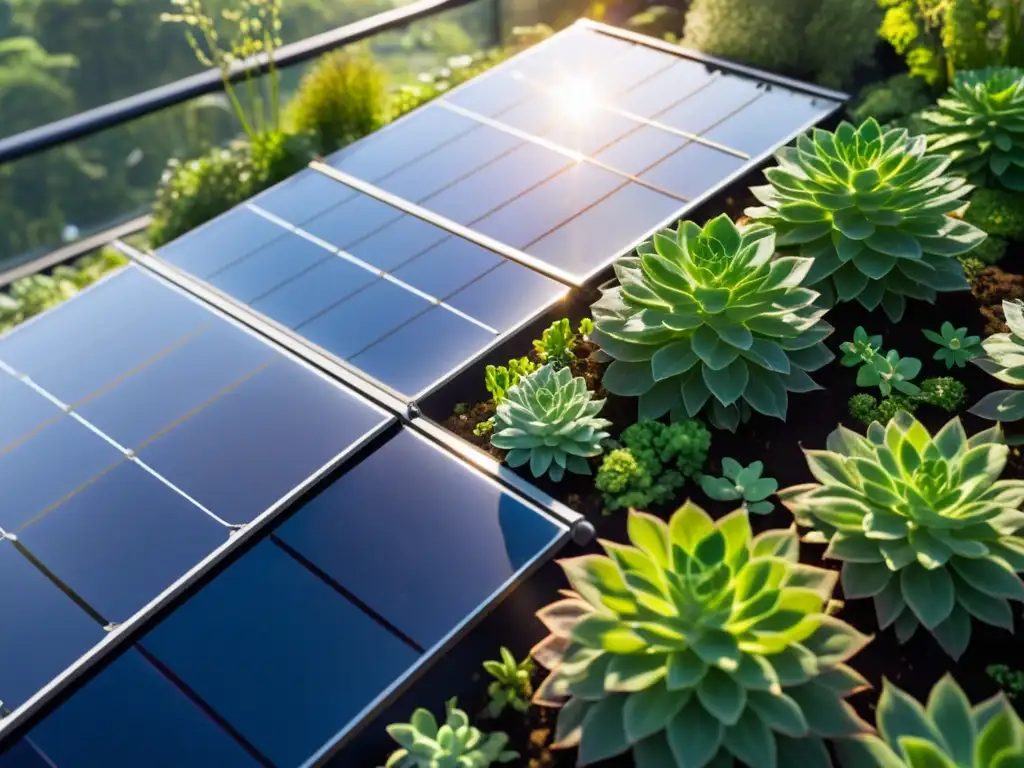 Instalación de paneles solares en terrario, reflejando la luz solar y beneficios de energías renovables en terrarios