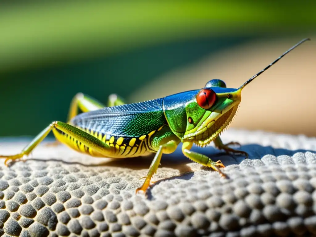 Un instante capturado: la lengua detallada de un reptil atrapando un grillo en pleno vuelo