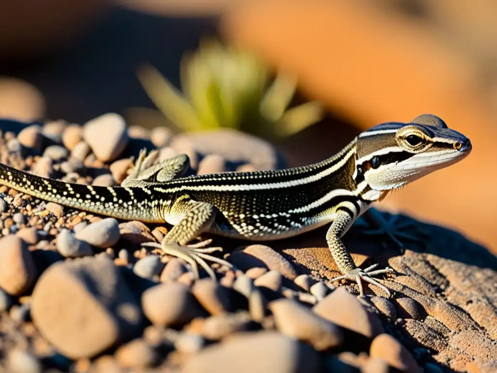 Una lagartija de cola larga tomando el sol en una roca en el desierto