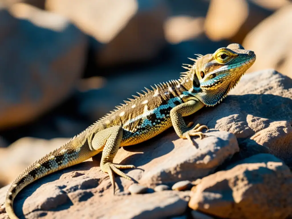 Un lagarto anciano observa sabiamente su entorno soleado, sus escamas y arrugas detalladas