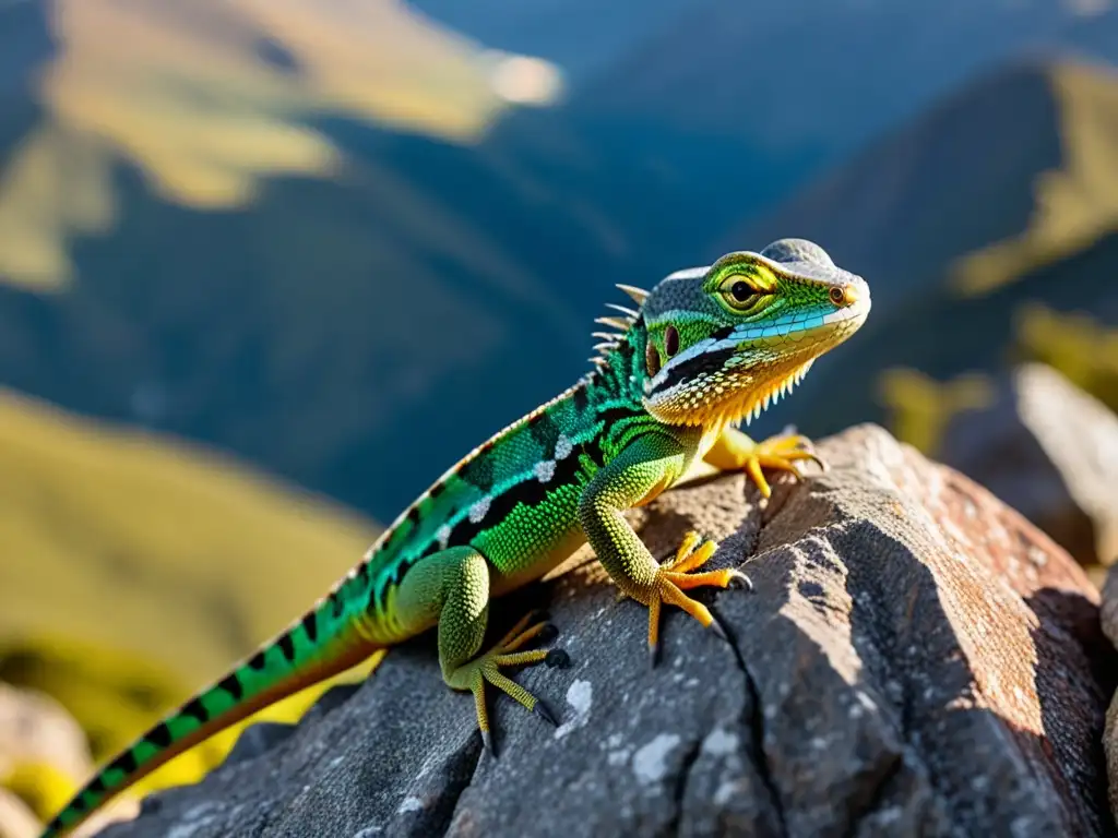 Un lagarto andino en una roca, destacando sus adaptaciones reptiles en las cordilleras de los Andes