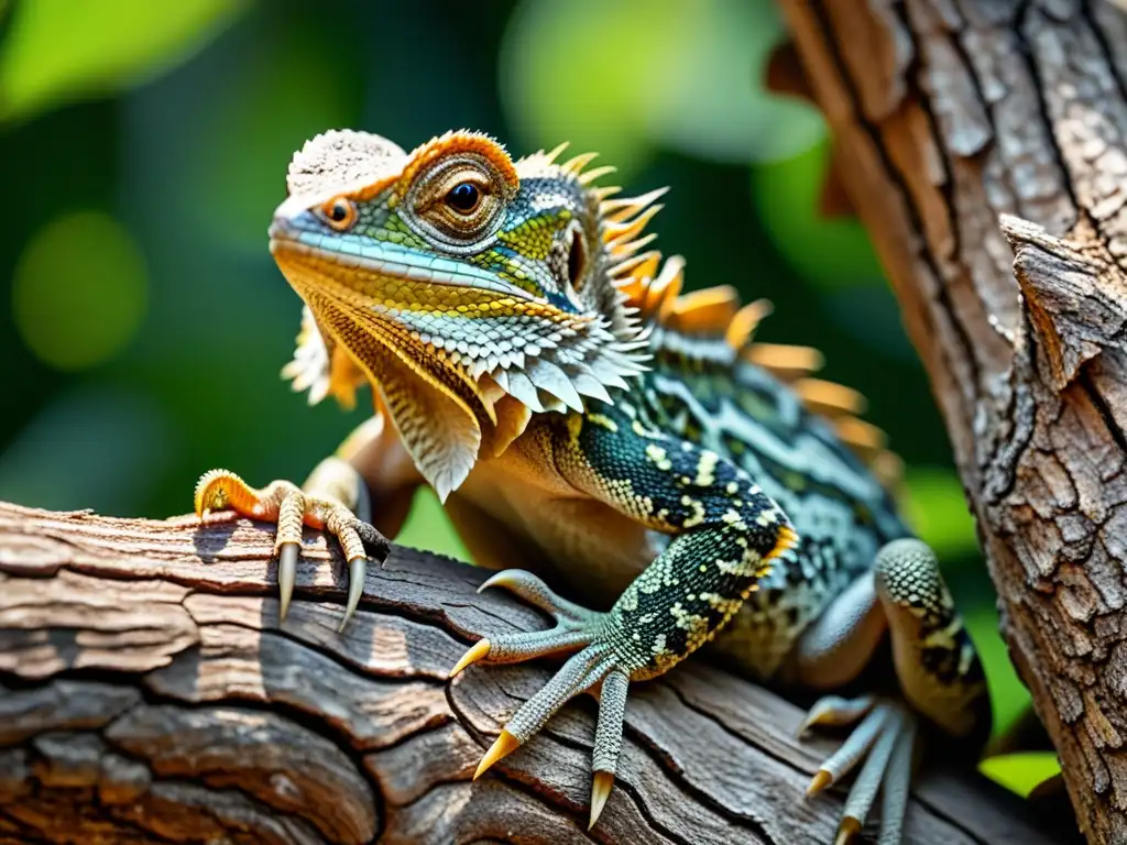 Un lagarto con aspecto de maestro del disfraz se mimetiza con la corteza de un árbol