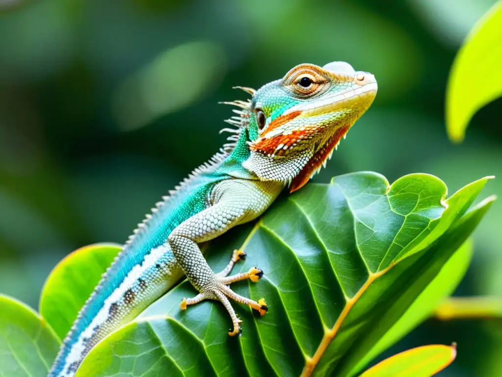 Un lagarto colorido recoge fruta en un árbol, iluminado por la luz del sol