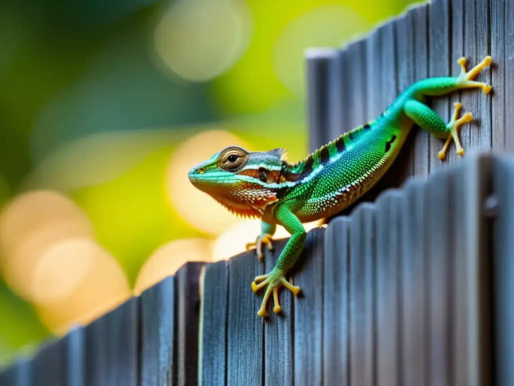 Un lagarto curioso inspecciona un pequeño hueco en la valla