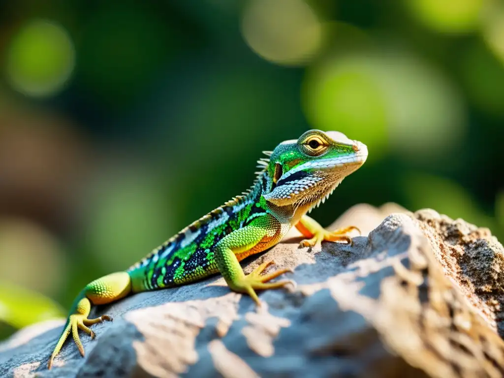 Un lagarto detallado posado en una roca, con patrones y texturas visibles